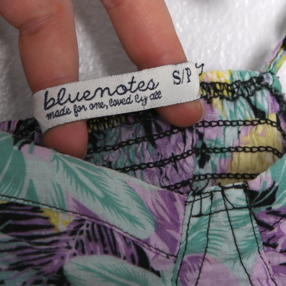 Bluenotes Peplum Sweetheart Floral Blouse Tank Top Smocked Black Purple Blue Y2K - Picture 6 of 9